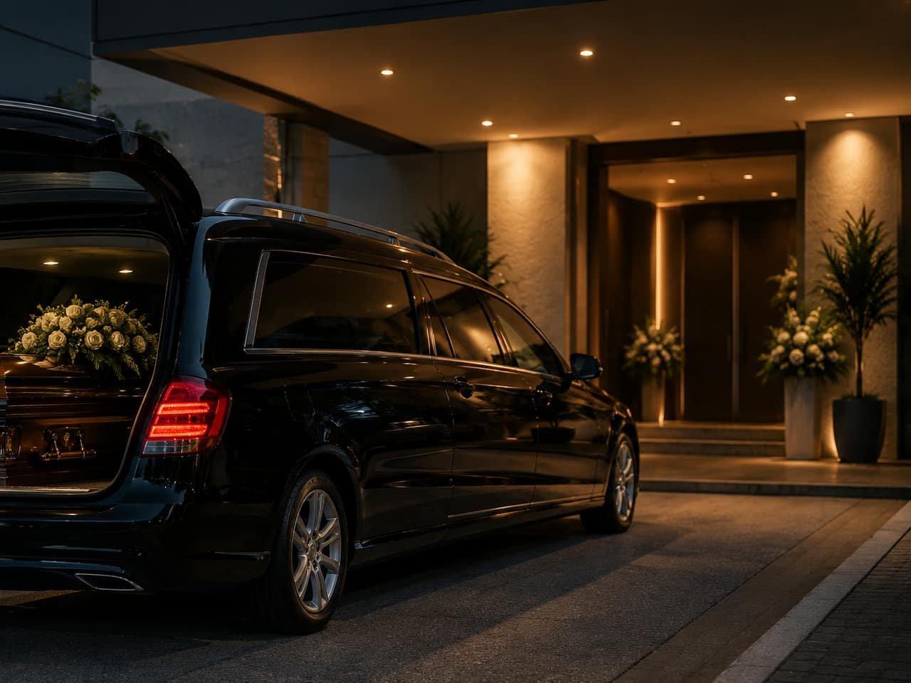 Carro funerário preparado para o cortejo